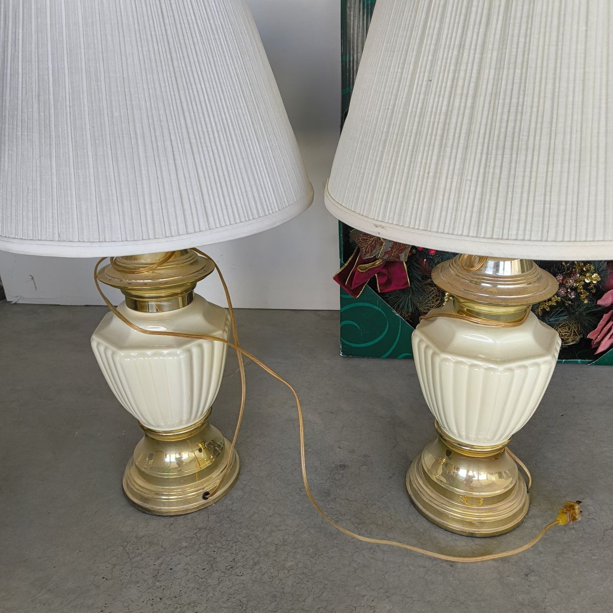 pair of cream lamps