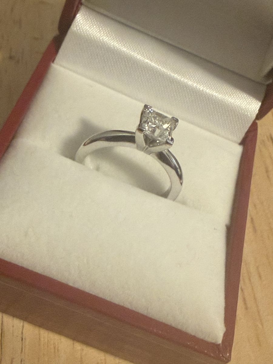 Princess cut 1.02 ct with white gold band size 6