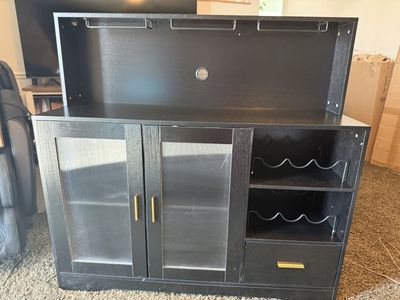 Modern Coffee Bar / Wine Cabinet with Hutch – $150