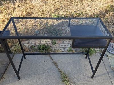 Black Metal & Glass Console Desk/Table with Storage Shelf