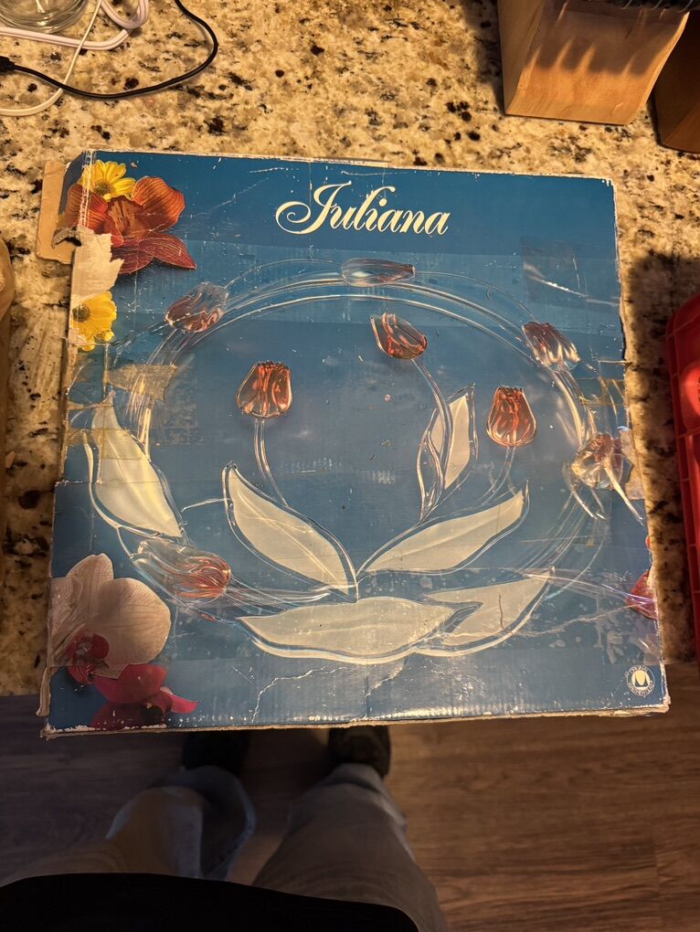 Juliana Rose Pink Glass Cake Plate