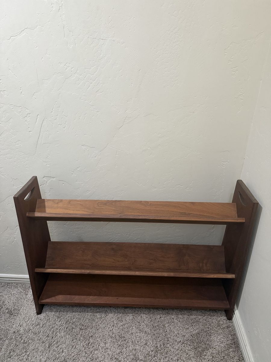 Wooden Book Display Shelf - 3-Tier, Dark Wood Finish, Ideal for Children's Books or Magazines