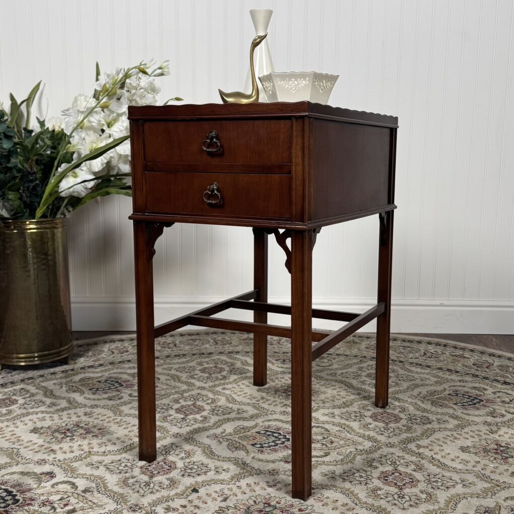 Vintage Solid Wood End Table with Drawers