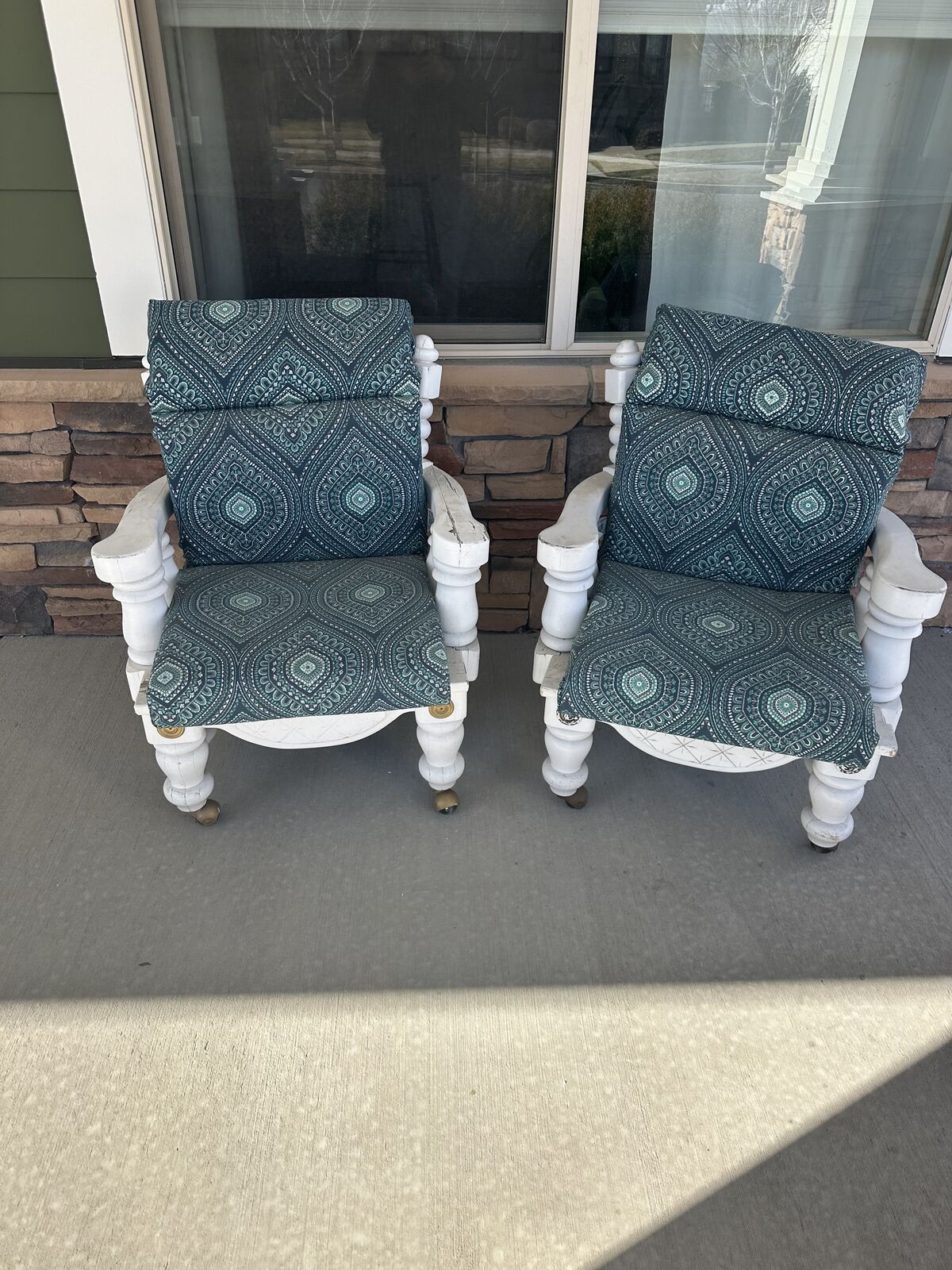 Antique Wood Chairs with Cushions and Covers