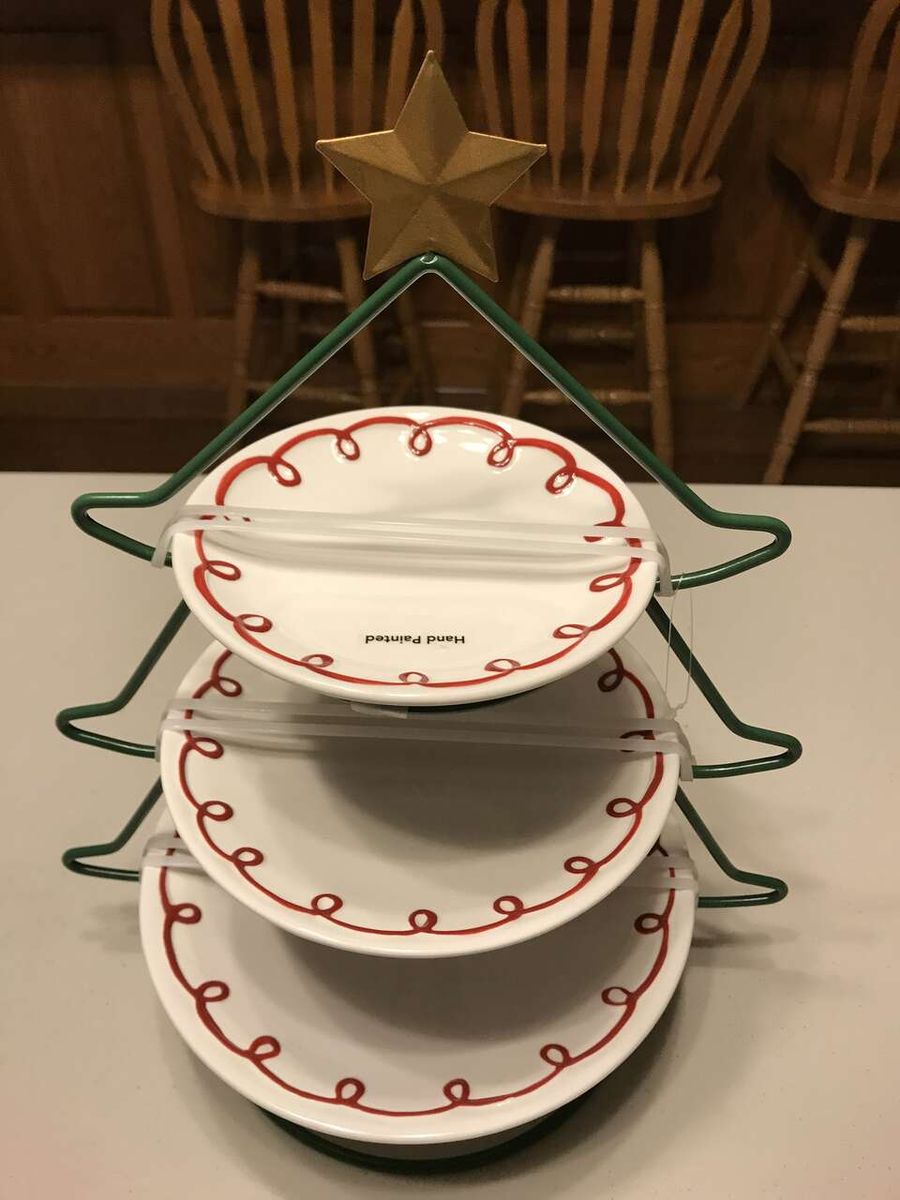 Very Rare St. Nicholas Square Holiday Cheer Merry Merry Tree 3-Tier Christmas Server, New
