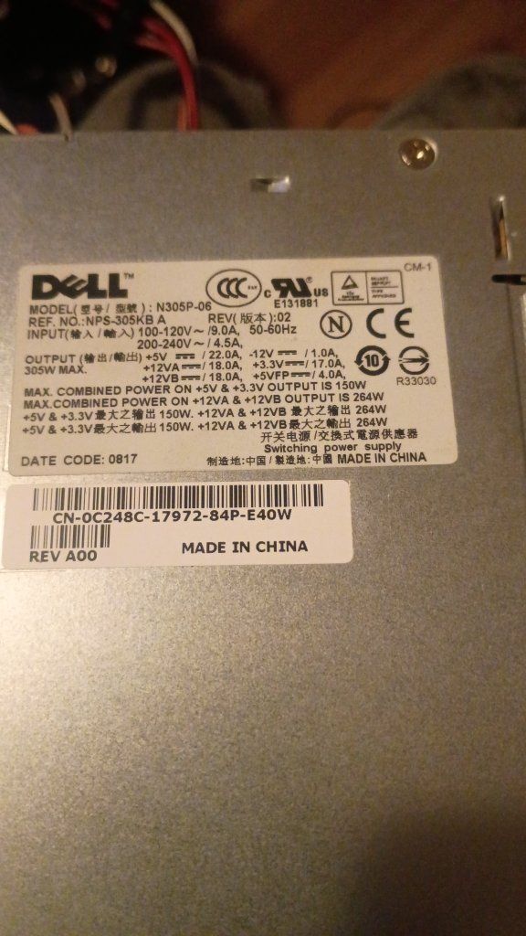 Dell 305W Desktop Power Supply Unit N305P-06 NPS-305KB A