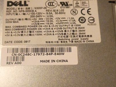 Dell 305W Desktop Power Supply Unit N305P-06 NPS-305KB A