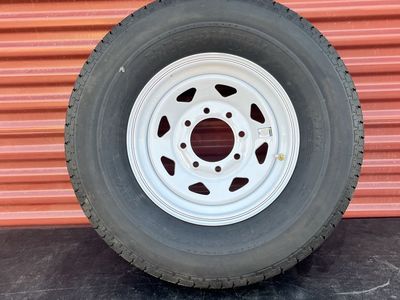 New Free Country ST 235/80 R 16 Trailer Tire Mounted on New White Mod Wheel Super Duty 12 Ply F Load 8 Lug Pattern