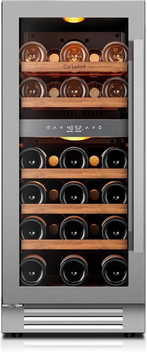 NEW Ca'Lefort 15 Inch Dual Zone Wine Fridge, 28 Bottle Built-in Wine Cooler Removable Shelf, Glass Door, 40-65° Temp Control