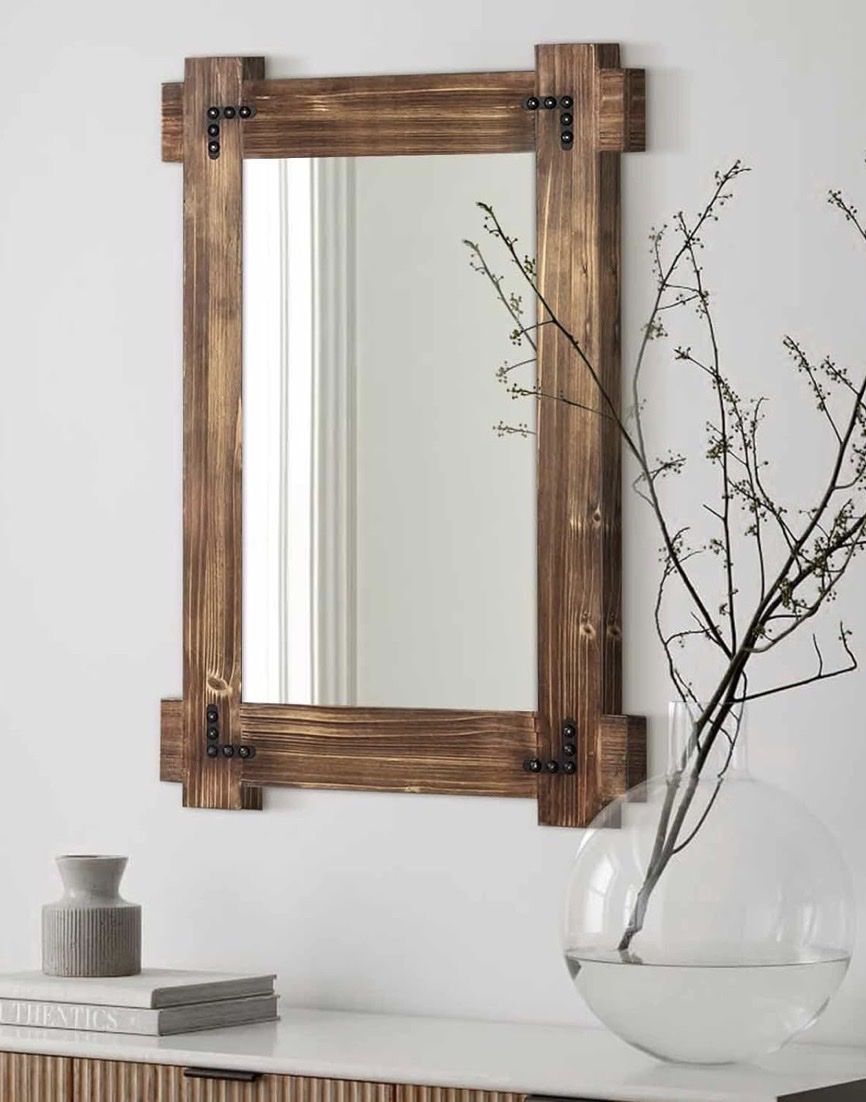 Rustic Wood Framed Wall Mirror, 30" x 20" Rectangle, Farmhouse Style