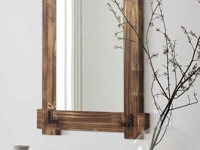 Rustic Wood Framed Wall Mirror, 30" x 20" Rectangle, Farmhouse Style