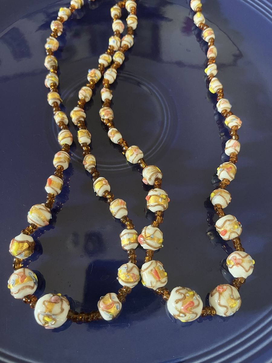 Two Matching 1950's White Italian Glass Beaded Necklaces
