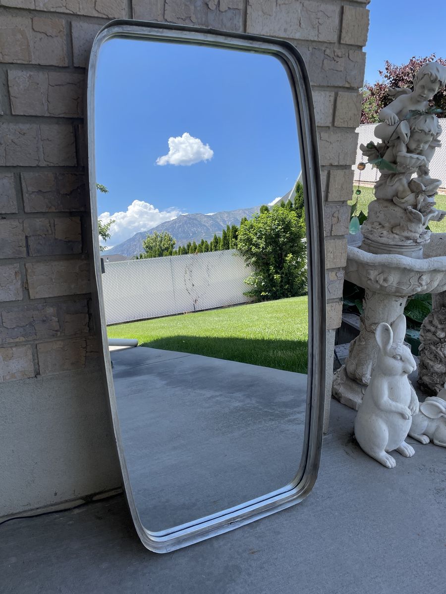 Large Framed Wall Mirror, Silver Finish, Modern Rectangular Design