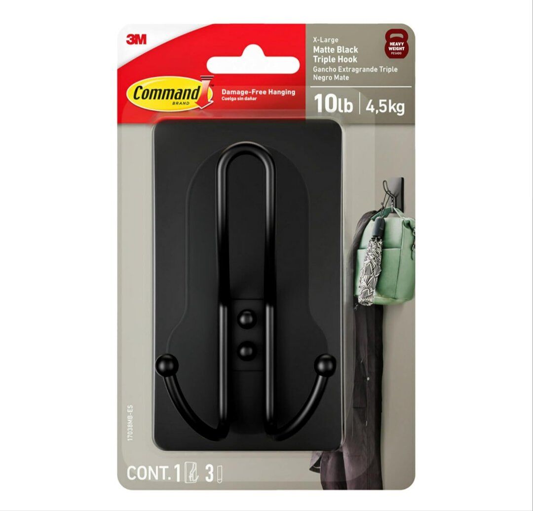 Command X-Large Matte Black Triple Hook