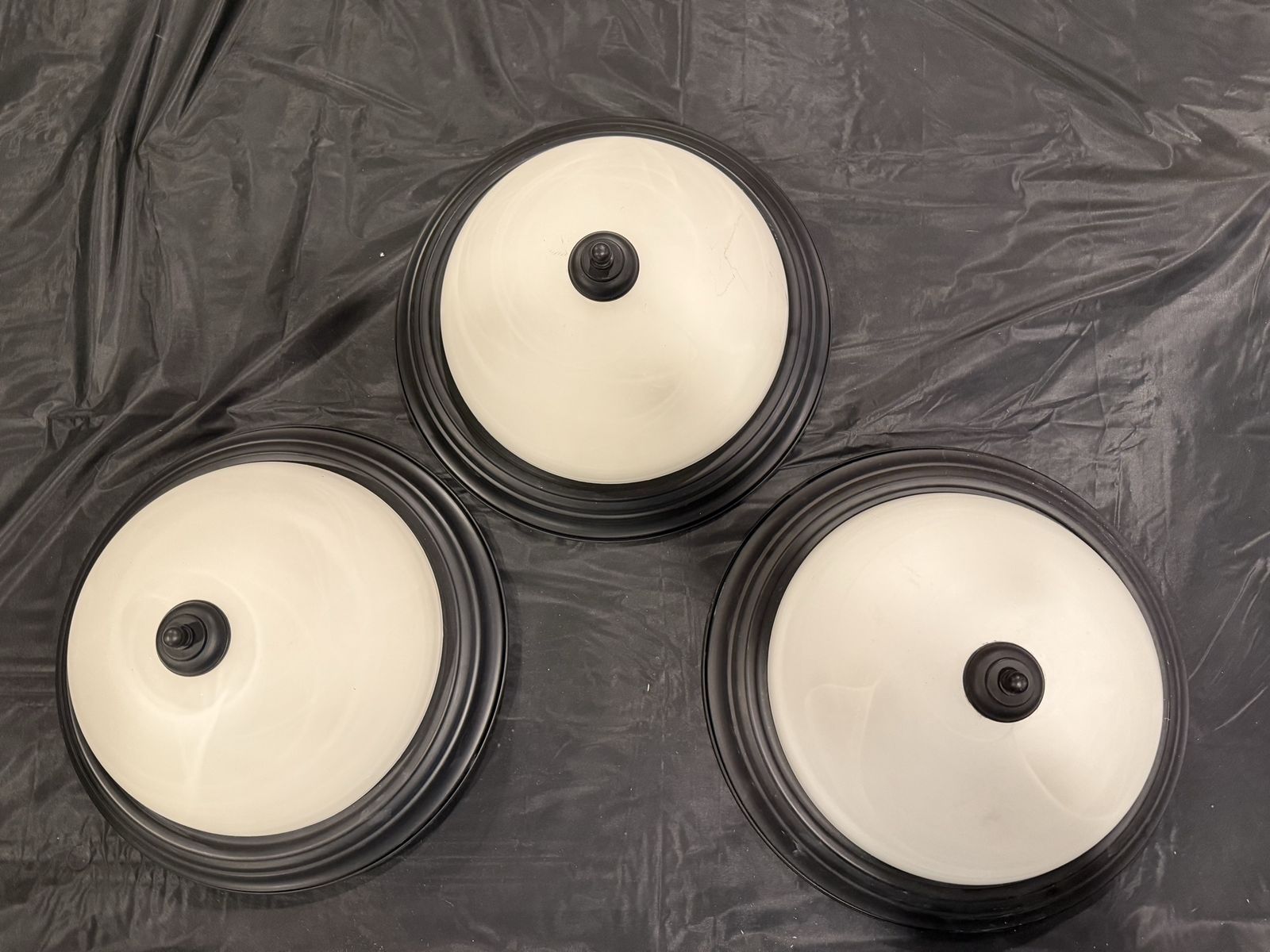 3-Pack Round Oil Rubbed Bronze Flush Mount Ceiling Light Fixtures w/ Alabaster Glass Shades - 13" Diameter