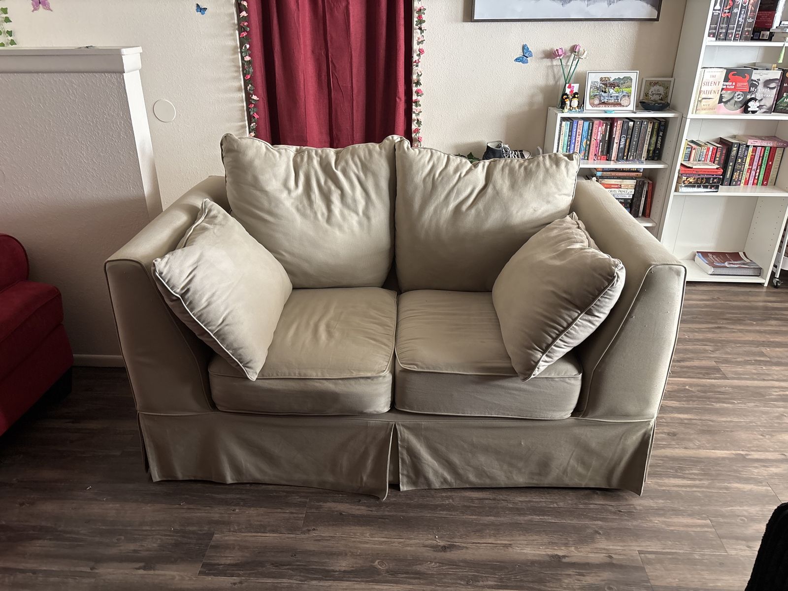 Comfortable Beige Loveseat Sofa Couch with Skirted Base - Two Seater
