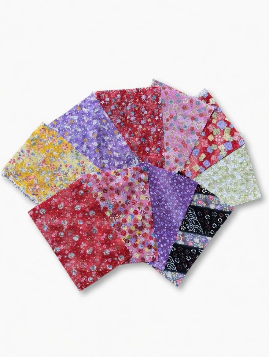 Japanese Chirimen Fabric Scraps - Set of 10 Pieces (23cm x 16cm)9.06”x6.30” from JAPAN