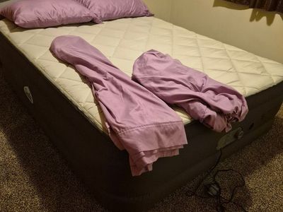 Sealy Air Mattress with Built-in Pump and Purple Sheets