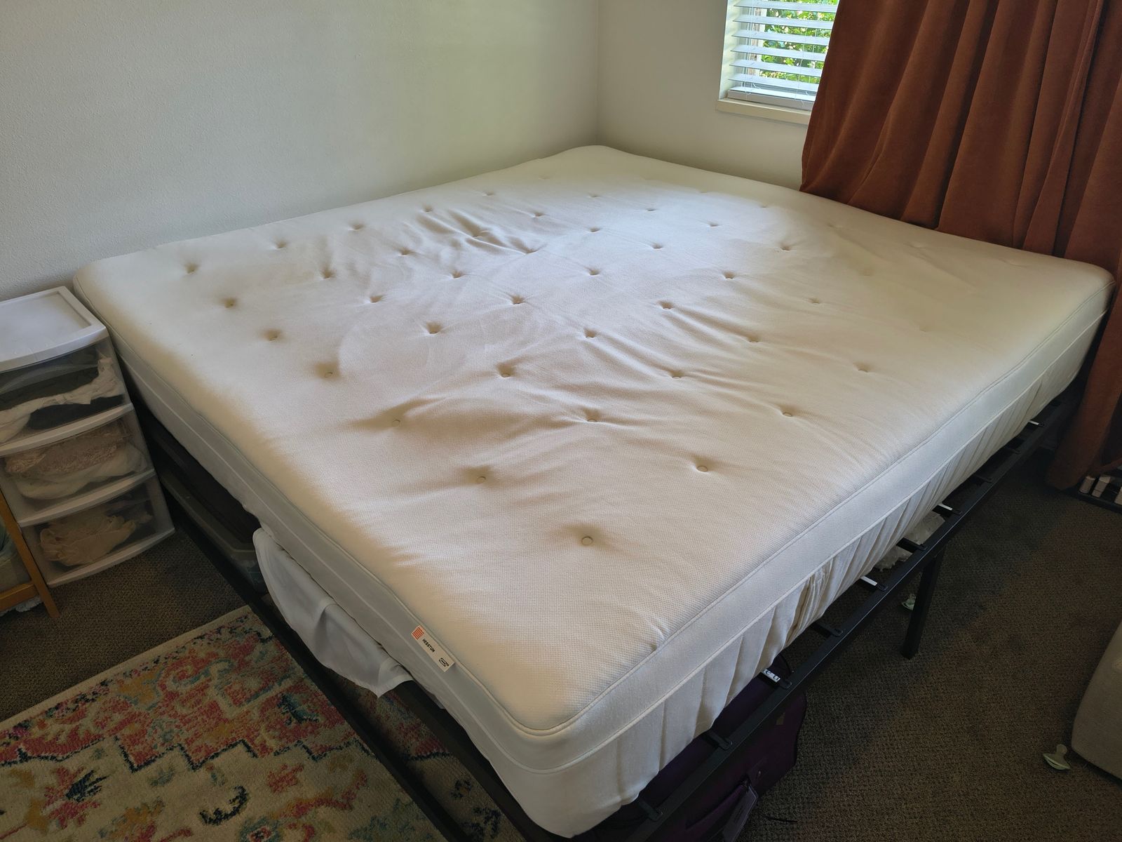 IKEA King Hesstun mattress and metal frame