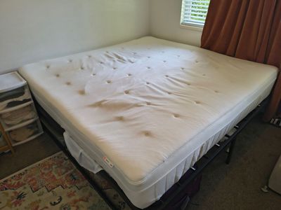IKEA King Hesstun mattress and metal frame