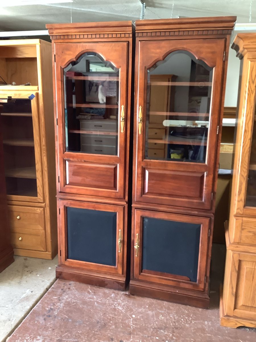 Pair of All Cherry Wood Curios