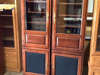 Pair of All Cherry Wood Curios