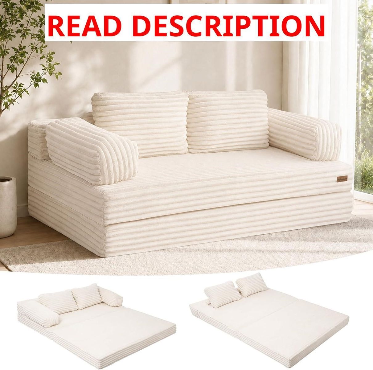 Convertible Sofa Bed, Folding Floor Couch Bed Queen, Pull Out Sleeper Couch with Pillows, Fold Out Futon Sofa