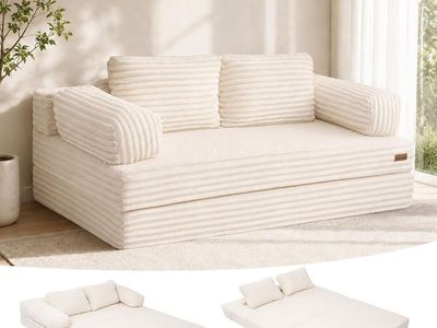 Convertible Sofa Bed, Folding Floor Couch Bed Queen, Pull Out Sleeper Couch with Pillows, Fold Out Futon Sofa