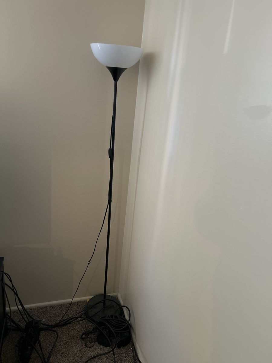Black Torchiere Floor Lamp with White Frosted Bowl Shade - Modern Up Lighting