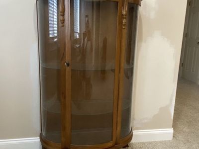 Vintage Curved Glass Oak Curio Cabinet