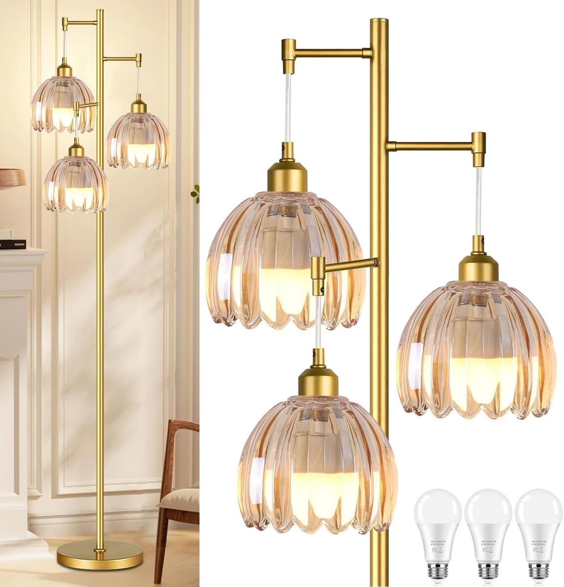 Modern Gold 3-Light Tree Floor Lamp