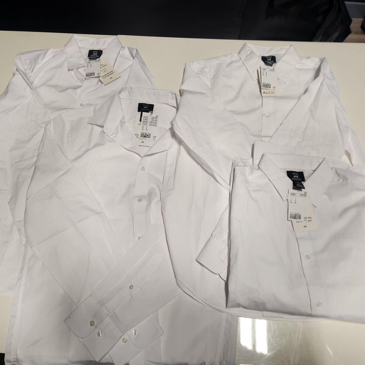 New H&M Men’s White Dress Shirts – Small & Medium