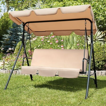 Lacoo 2-Person Outdoor Porch Swing Chair 3-Seat Patio Hanging Swing Glider with Converting Canopy