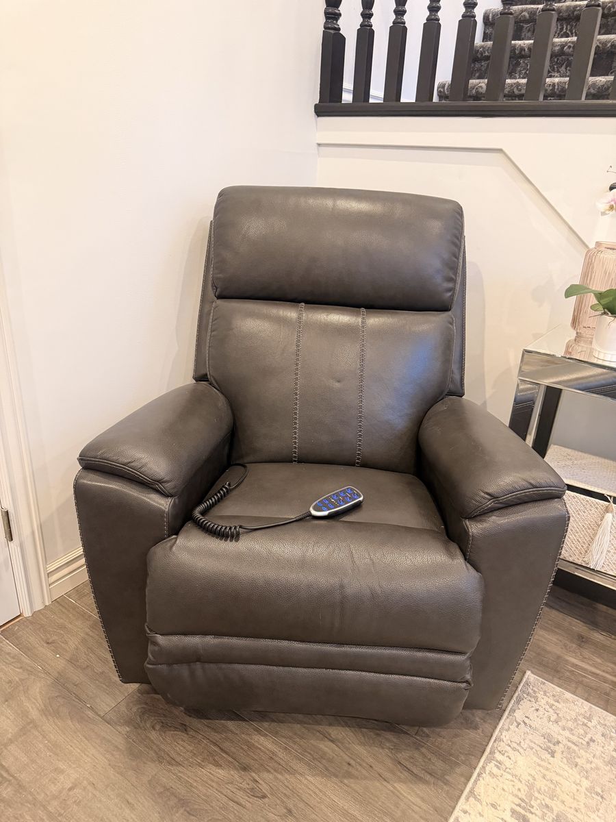 La-Z-Boy Gray Leather Power Recliner Chair with Heat & Massage