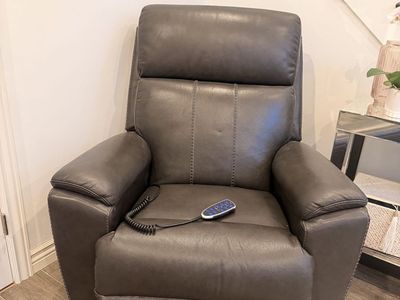 La-Z-Boy Gray Leather Power Recliner Chair with Heat & Massage