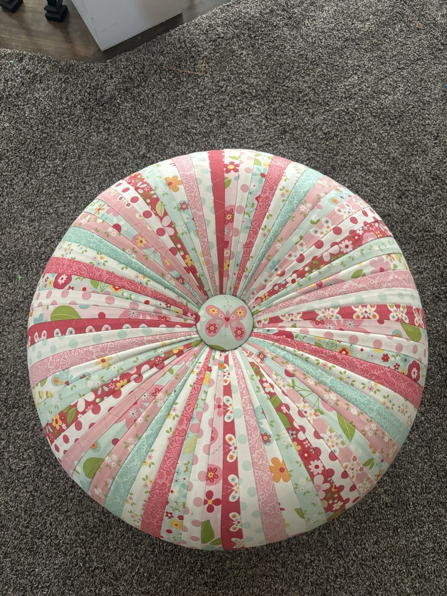 Handmade Floral Ottoman Footrest - "Grandma Made It" Patchwork Pouf with Wooden Legs