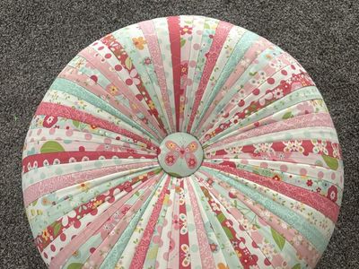Handmade Floral Ottoman Footrest - "Grandma Made It" Patchwork Pouf with Wooden Legs