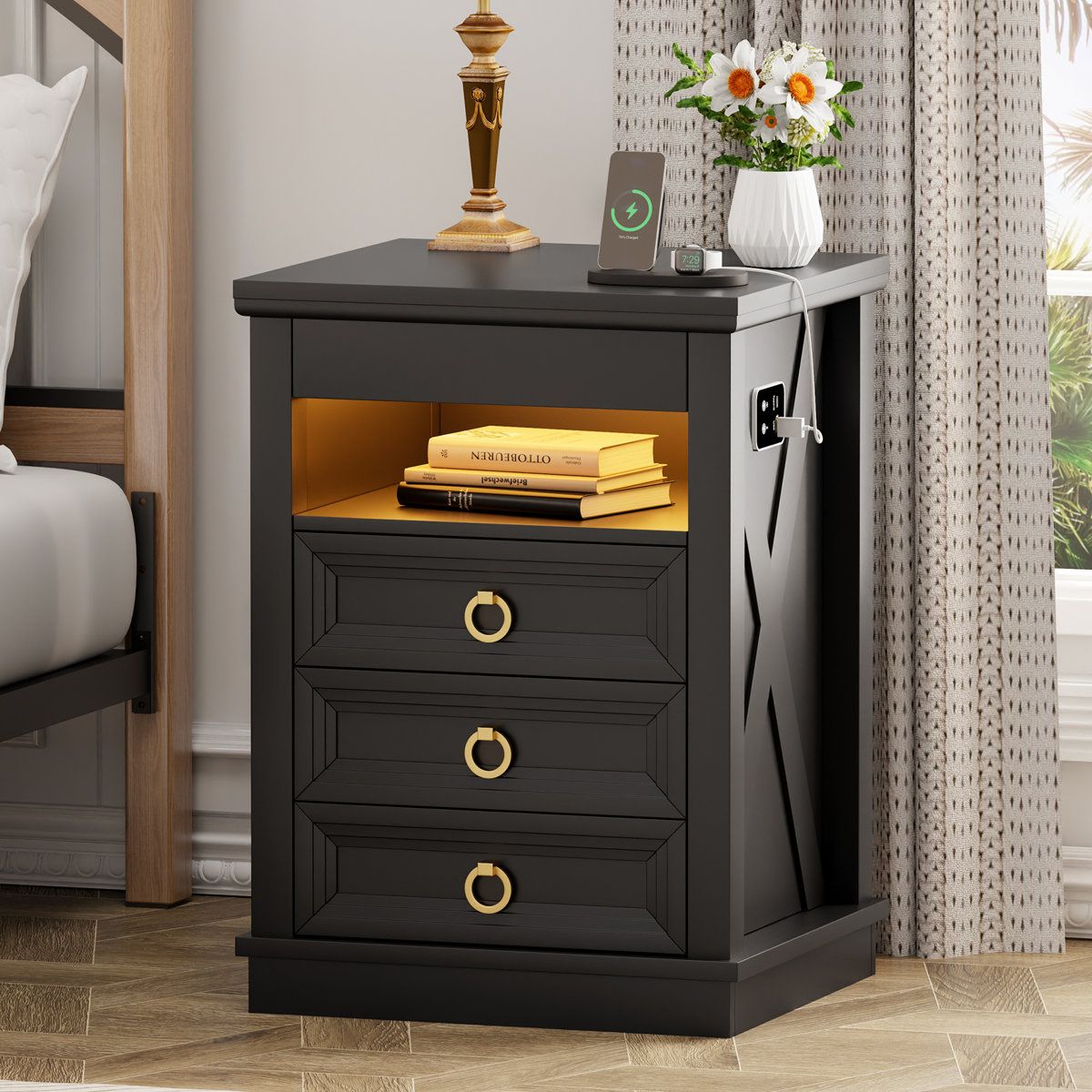 Farmhouse Nightstand w/ Charging Station (NEW)