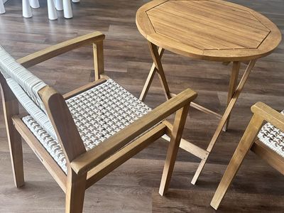 Nautica Wooden Outdoor Patio Bistro Set with Folding Table and Woven Armchairs
