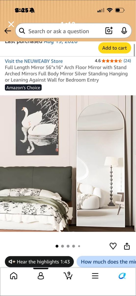 Mirror 56"x16" Arch Floor Mirror Amazon