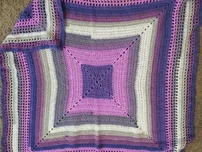 Handmade Crocheted Purple and White Baby Blanket