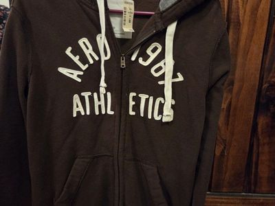Aeropostale Brown Full-Zip Hoodie S/P with "AERO 1987 ATHLETICS" Graphic