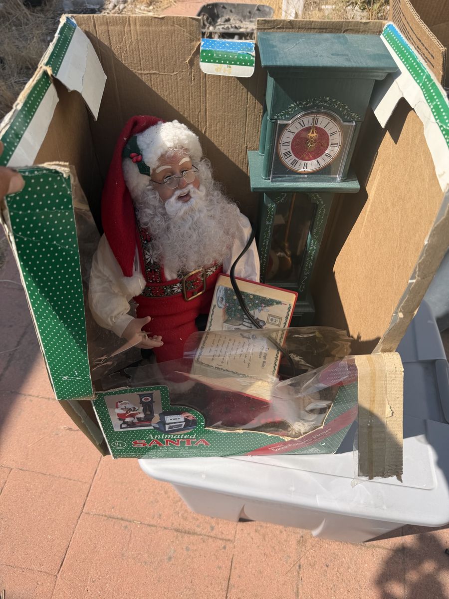 Vintage Animated Santa Cassette Tape Player with Grandfather Clock Figure