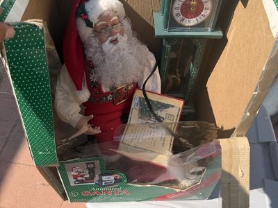 Vintage Animated Santa Cassette Tape Player with Grandfather Clock Figure