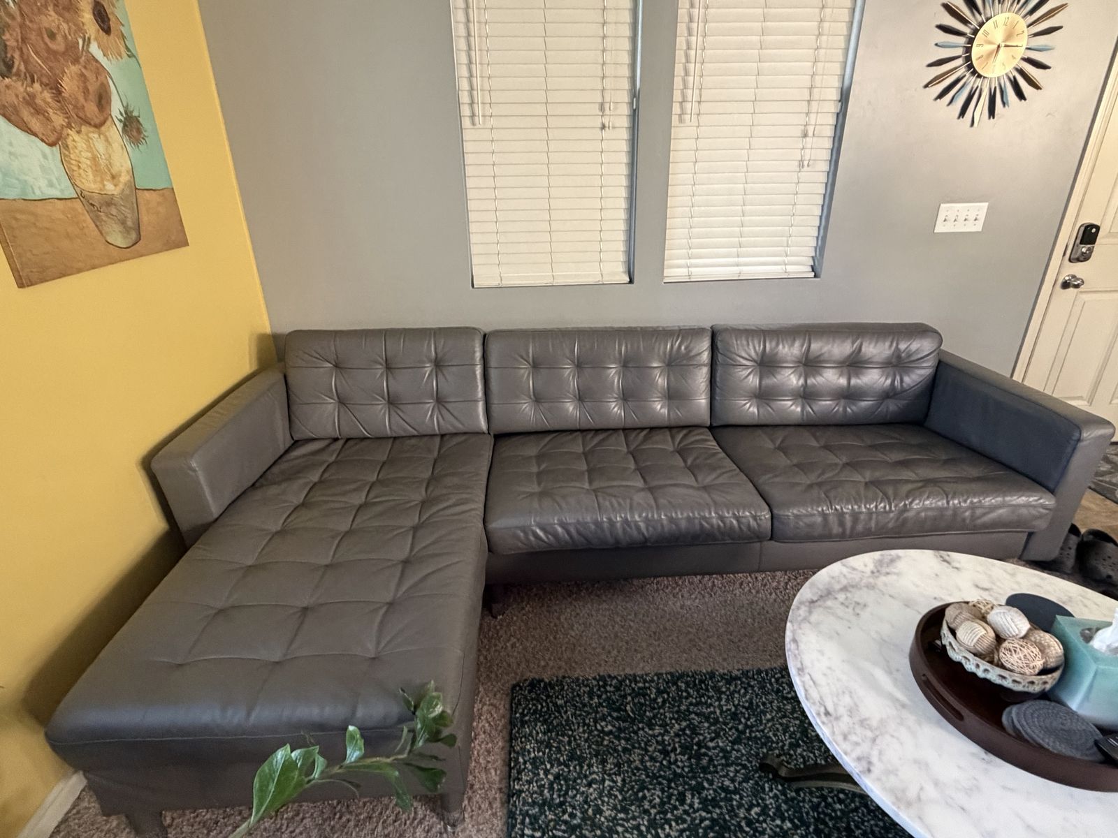 Genuine Leather Sectional Sofa with Reversible Chaise | IKEA MORABO