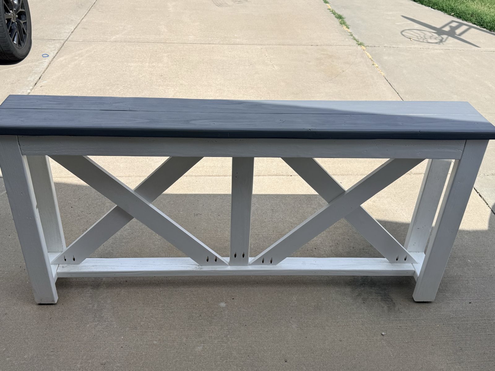 Rustic Farmhouse Wooden Entryway Console Table - White Base & Gray Top