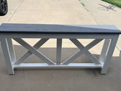 Rustic Farmhouse Wooden Entryway Console Table - White Base & Gray Top