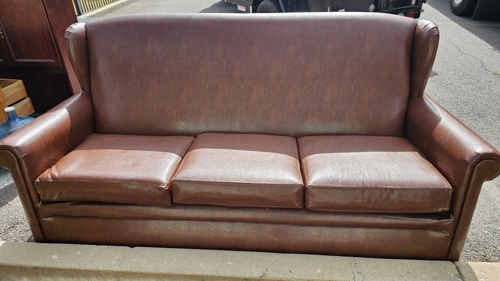 Classic Brown Faux Leather Sofa - 3-Seater Wingback Style Couch