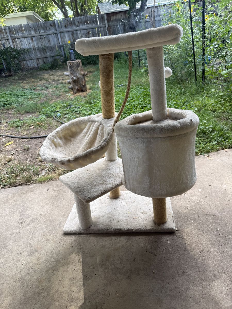 Used Cat Tree with Scratching Post and Perch - Cream/Beige