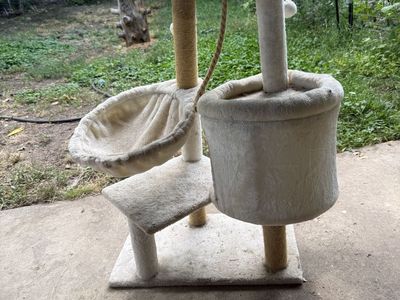 Used Cat Tree with Scratching Post and Perch - Cream/Beige